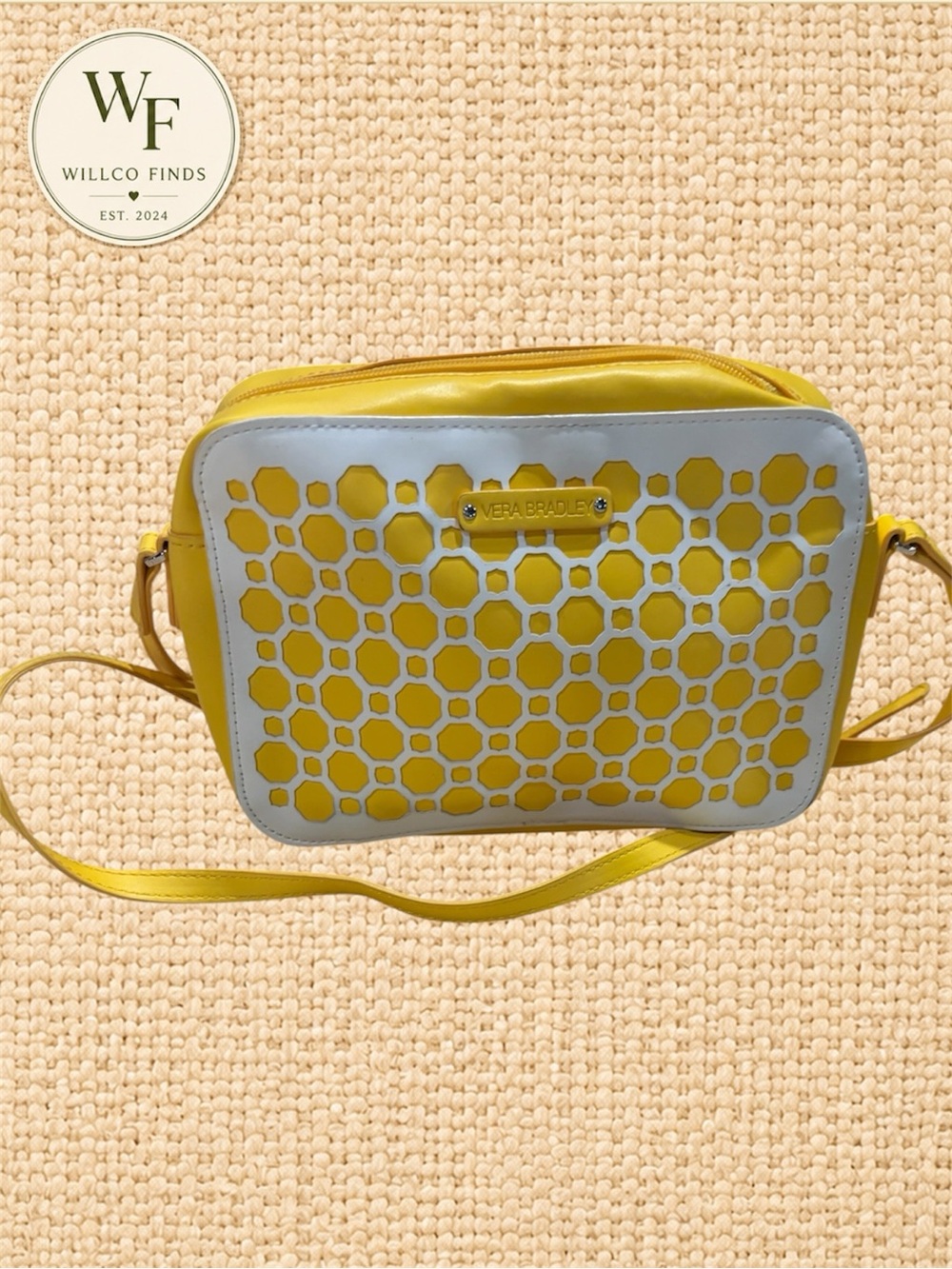 Vera Bradley Yellow White Geometric Cutout Crossbody Bag Adjustable Strap